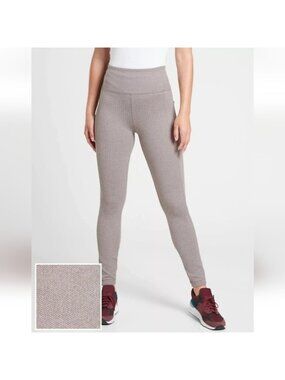 Athleta Delancey Herringbone Tight Light Asphalt Size XL Beige Leggings Active